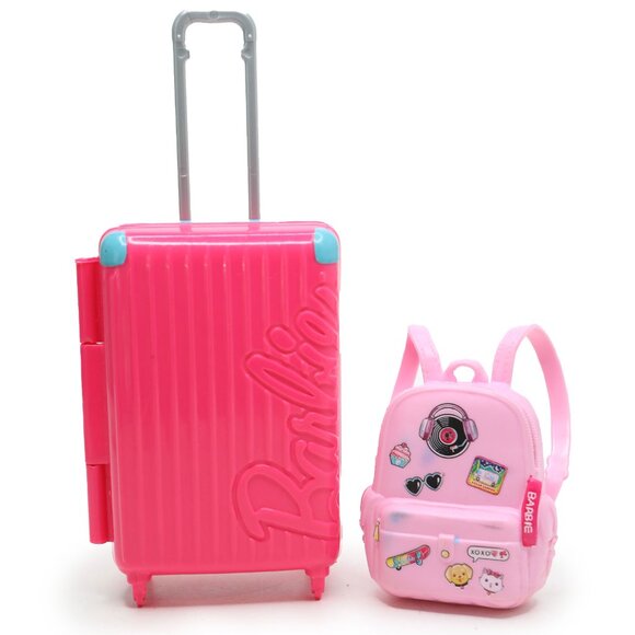 Barbie Pink Fashionistas Doll Travel Set: Luggage Suitcase & Sticker Backpack - Picture 2 of 9